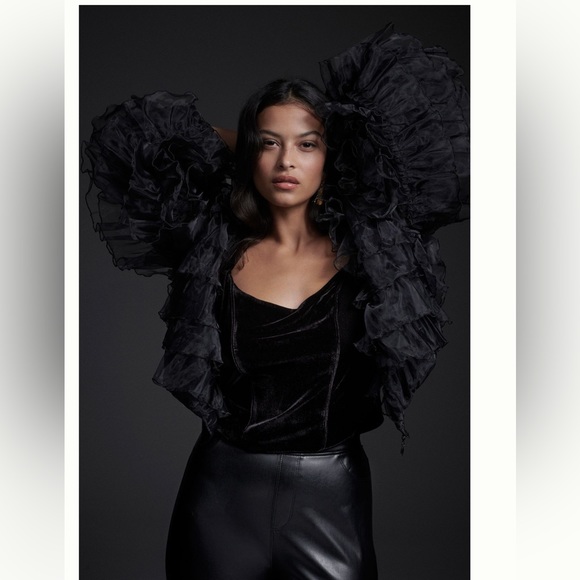 ANTHROPOLOGIE NWT RUFFLED ORGANZA BOMBER JACKET 🍒 - Picture 2 of 7